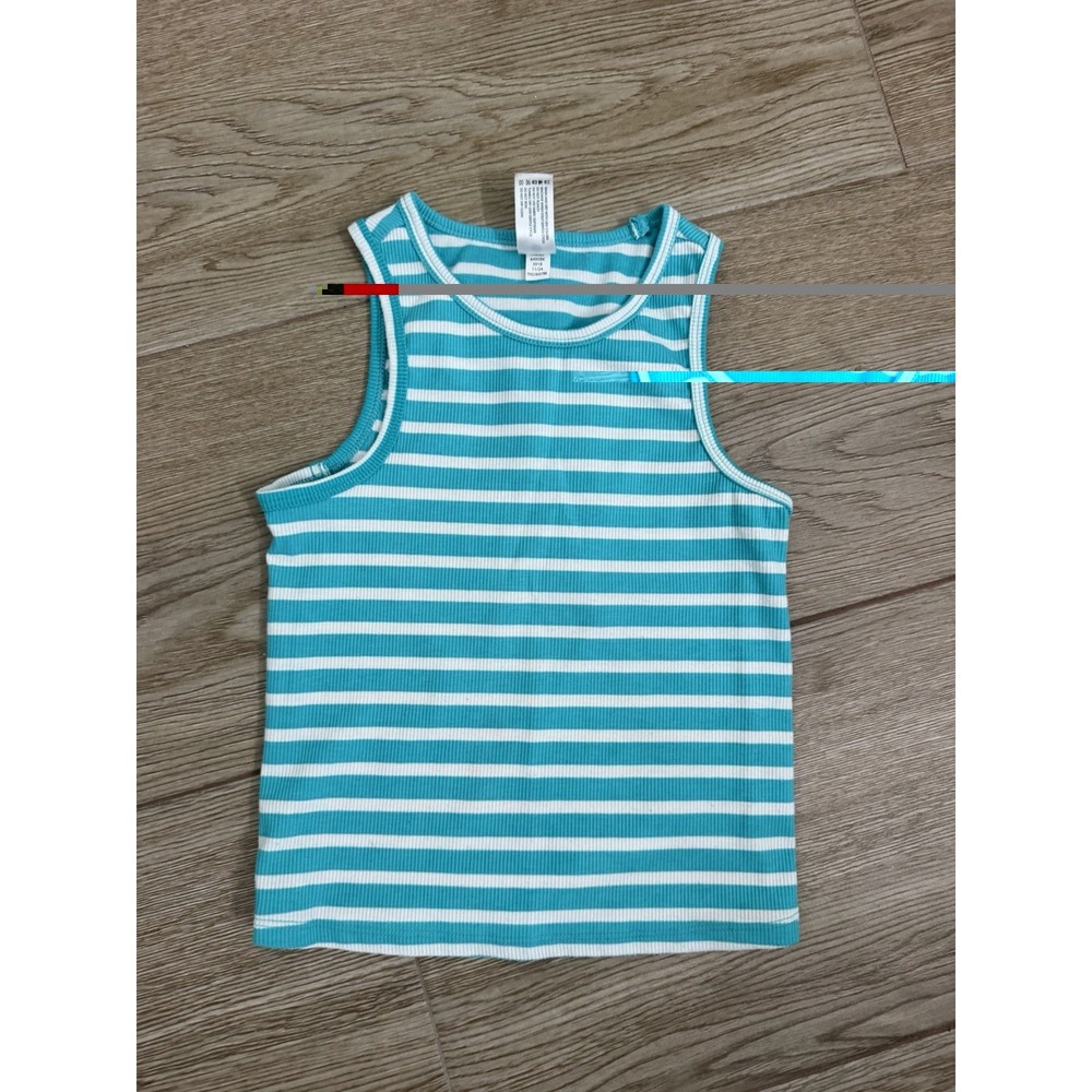 Yogacious Girls Blue/White Striped Rib Knit Racerback Crew Neck Tank S 7/8